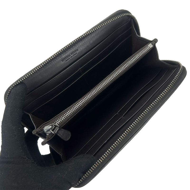 Bottega Veneta Long Wallet Intrecciato Calf Dark Brown Round Zipper Men's Men