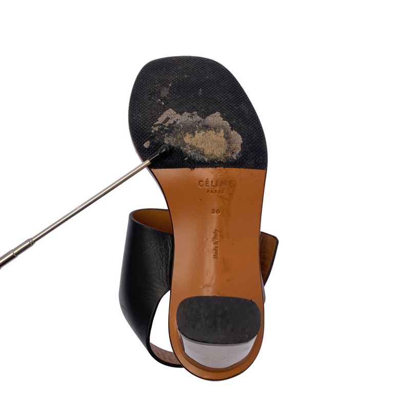 Celine Bambam Phoebe Leather Strap Metal Heel Sandals - 36 - Black Brown -