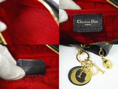 Authentic Christian DIOR Lady Dior Cannage Handbag Leather Black Lady Dior Bag