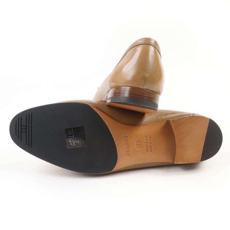 Hermes Moccasins Paris Constance Silver Hardware Leather Loafers Beige 38.5