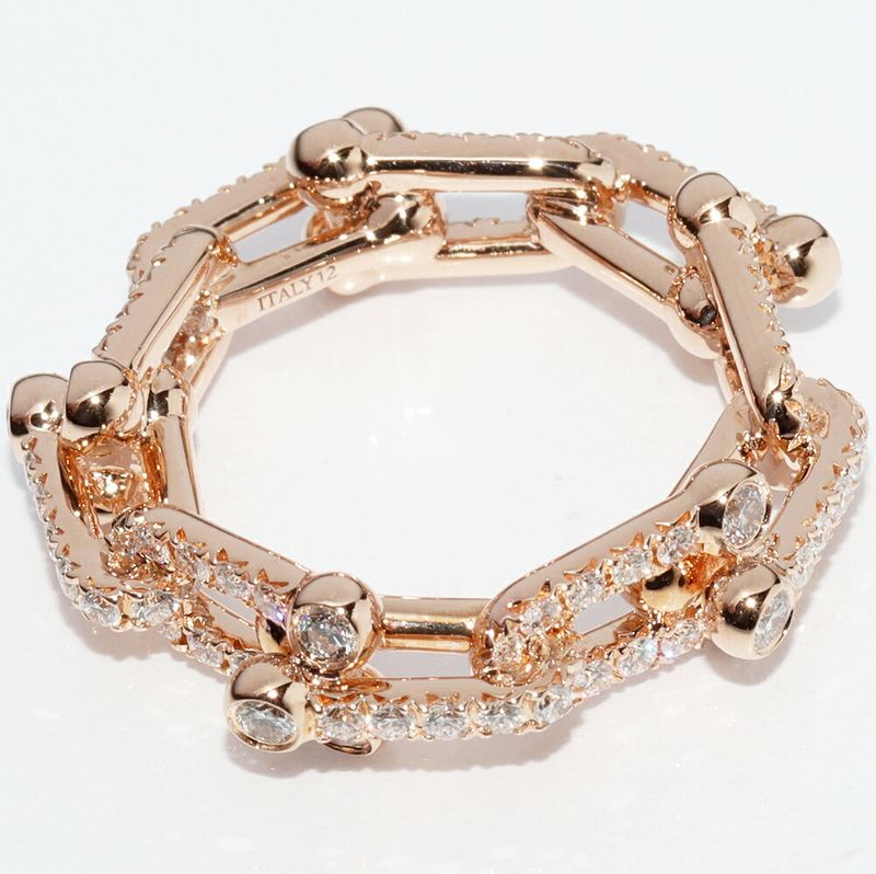 Tiffany & Co Ring 18K Pink Gold Diamond 132ct Hardware Small Link Ring Full