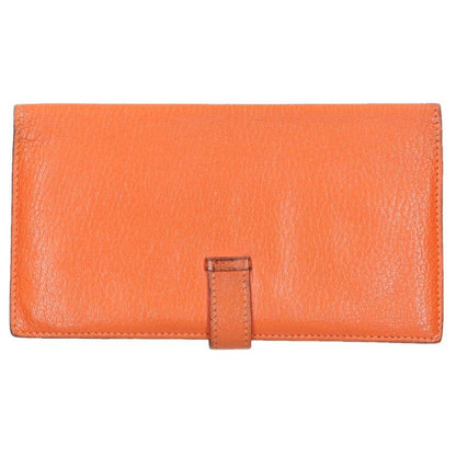 Hermes Bearn □H Engraved Svhardware Chevre Orange Long Wallet For Men