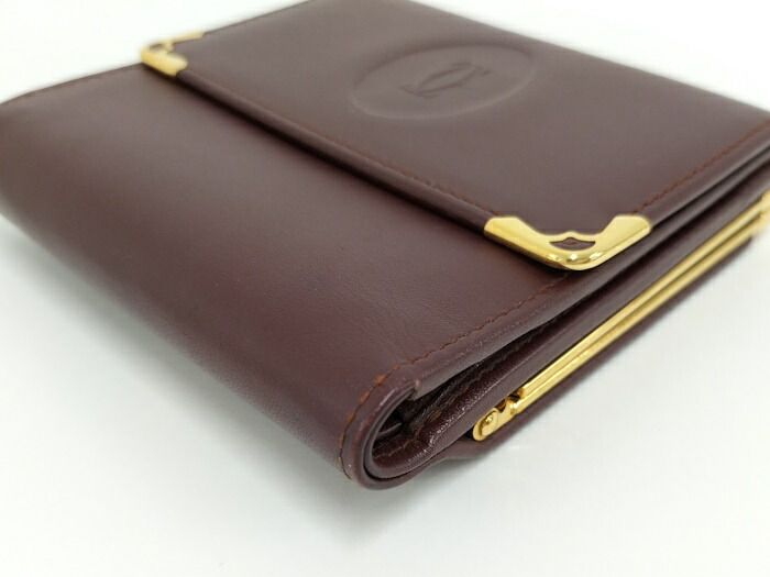 Cartier Compact Wallet Trifold Clasp Closure Mastline Leather Bordeaux