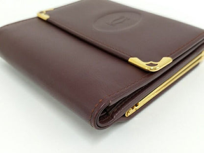 Cartier Compact Wallet Trifold Clasp Closure Mastline Leather Bordeaux