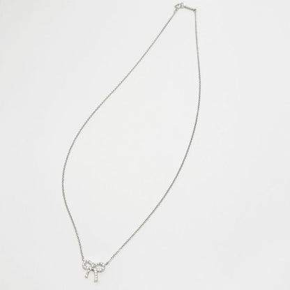 Tiffany & Co 18k Diamond Necklace Metro Bow Mini Pendant White Gold