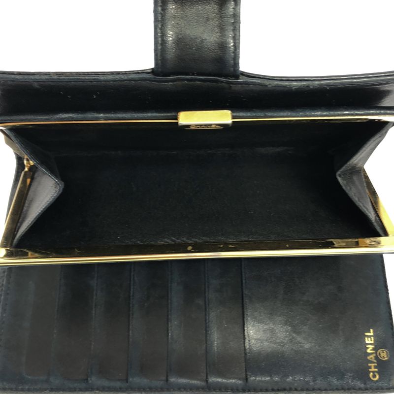 Chanel Caviar Skin Coco Mark Wallet Long Wallet Black