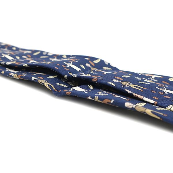 Hermes Necktie Fruit Picking Fallen Leaves 9cm (3.54in) Silk Blue and Brown