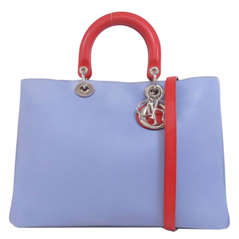 Christian DIOR Lady Dior Bicolor 2way Tote Bag Women Red / Light Blue Purple