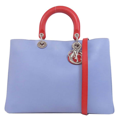 Christian DIOR Lady Dior Bicolor 2way Tote Bag Women Red / Light Blue Purple