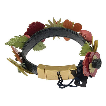Prada Leather Bracelet With Flower Decoration And Logo - Multicolor - Women