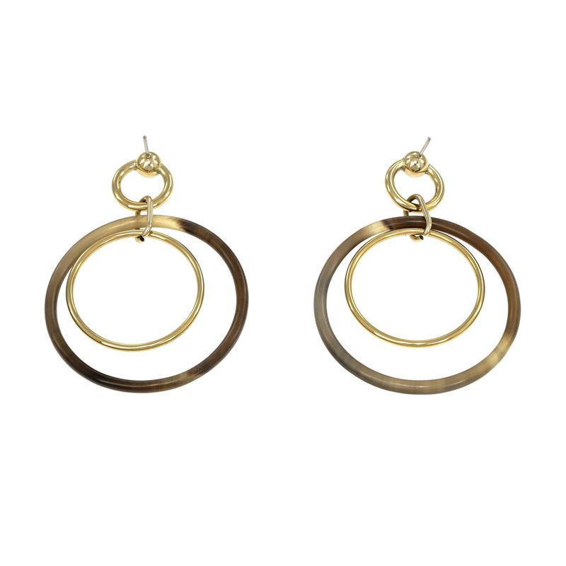 Hermes Amulet Duo Earrings Buffalo Horn Brown Gold Hardware Accessories