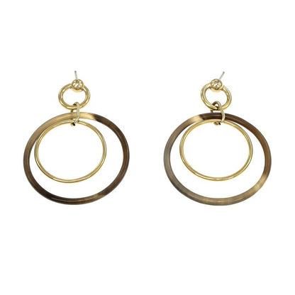 Hermes Amulet Duo Earrings Buffalo Horn Brown Gold Hardware Accessories