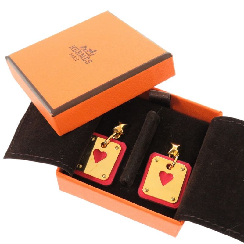 Hermes As De Coeur Vorsoft Metal Gold Red Engraved Y (2020) Earrings 1380 Hermes