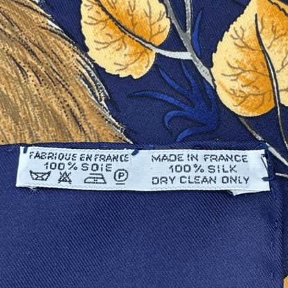 Hermes Carre 90 Chasse Au BOIS Hunting In The Woods Blue Scarf 100% Silk