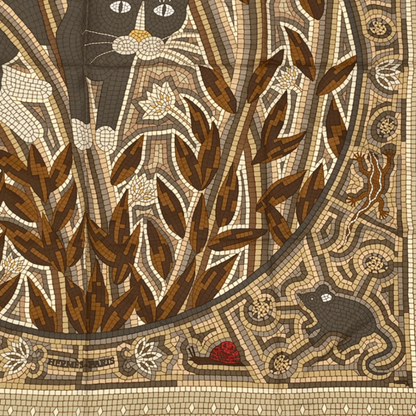 Hermes Carre 90 CAVE Felem Attention Cats Brahant Scarf 100% Silk
