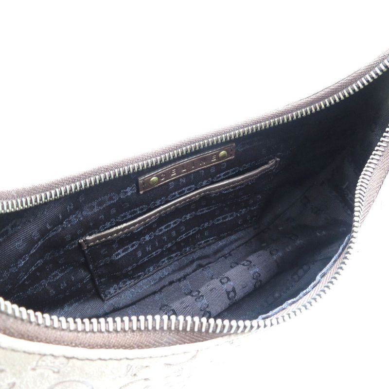 Celine Vintage Half Moon C Macadam Pattern Suede Gold Hardware Mocha Brown