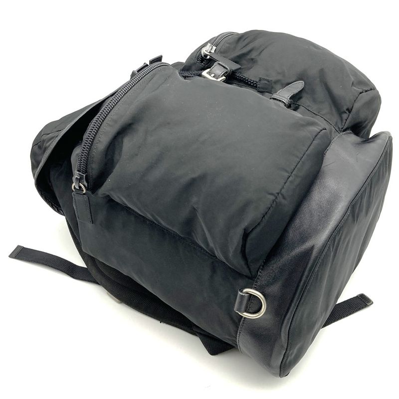Sale/prada Nylon/bottom Leather Backpack/daypack Black Triangle Logo Triangle