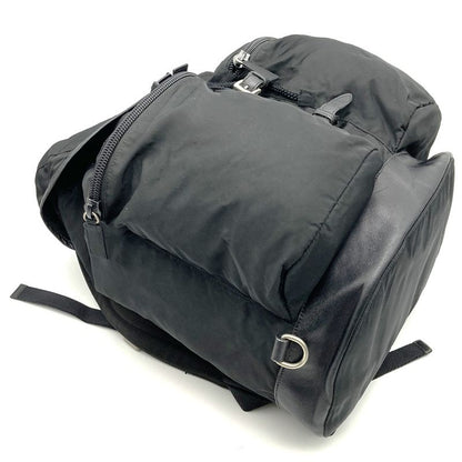 Sale/prada Nylon/bottom Leather Backpack/daypack Black Triangle Logo Triangle