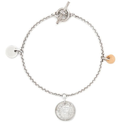 Hermes Bracelet Ex Libris PM Silver 925 18k Pink Gold Silver X Pink Gold Sh