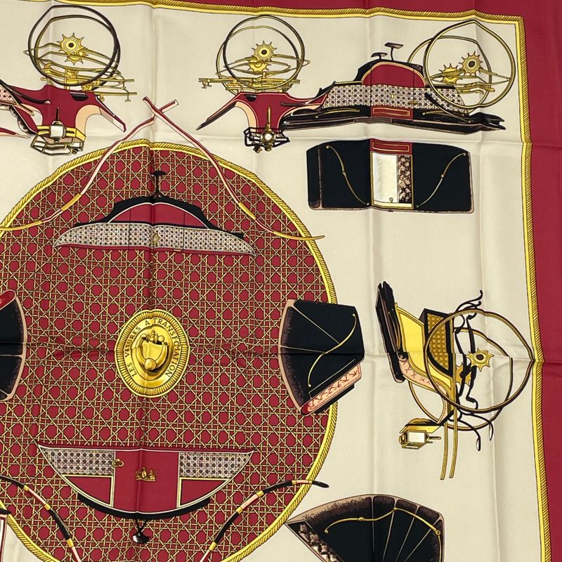 Hermes Carre 90 Scarf Folded Covered Carriage Silk Red