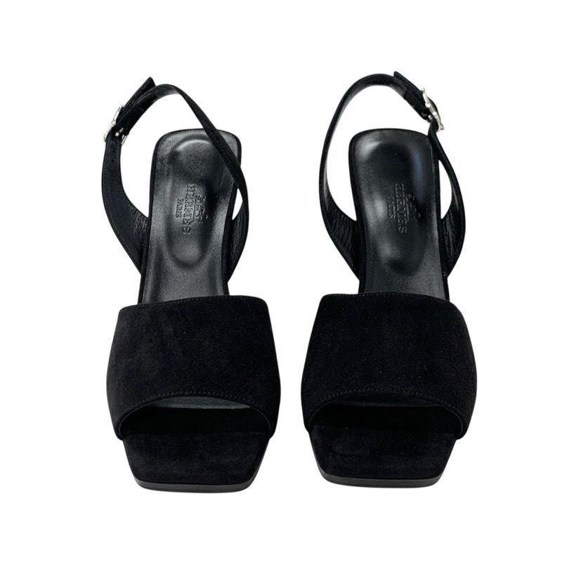 Hermes Crystal 105 Sandals Shoes Suede Black Silver Strap