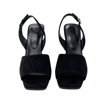 Hermes Crystal 105 Sandals Shoes Suede Black Silver Strap