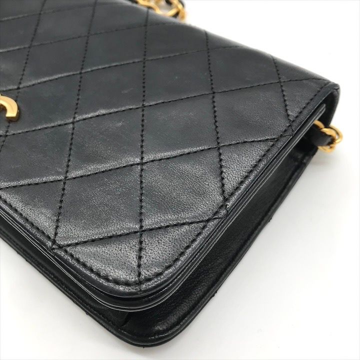 Chanel CC Logo Push Lock Mini Quilted Lambskin Chain Shoulder Bag Black