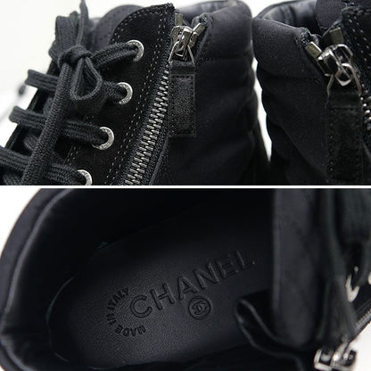 Chanel High Cut Sneakers 38 Canvas And Suede Black