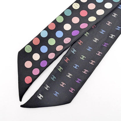 Chanel Headband Twill Black Multicolor Dot Coco Mark Silk Scarf