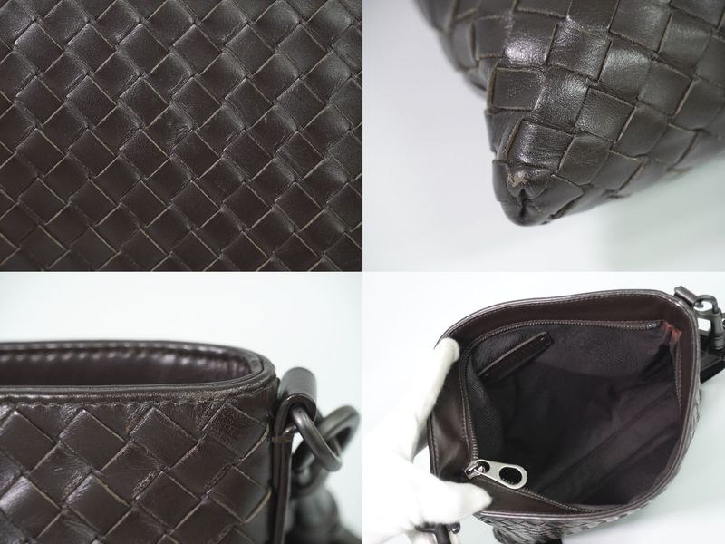 Authentic Bottega Veneta Intrecciato Shoulder Bag Pochette Leather Brown