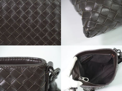 Authentic Bottega Veneta Intrecciato Shoulder Bag Pochette Leather Brown