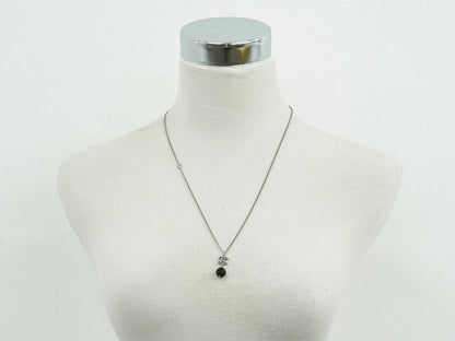 Authentic Chanel Coco Mark Necklace Pendant Metal Silver Hardware Black Coco
