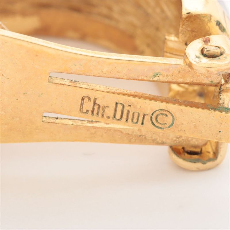 Christian DIOR Onyx Motif Earrings GP With Rhinestones Black And Gold