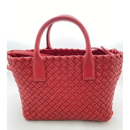 Bottega Veneta Shoulder Bag Cabas Small Size Red Leather With Pouch Bottega