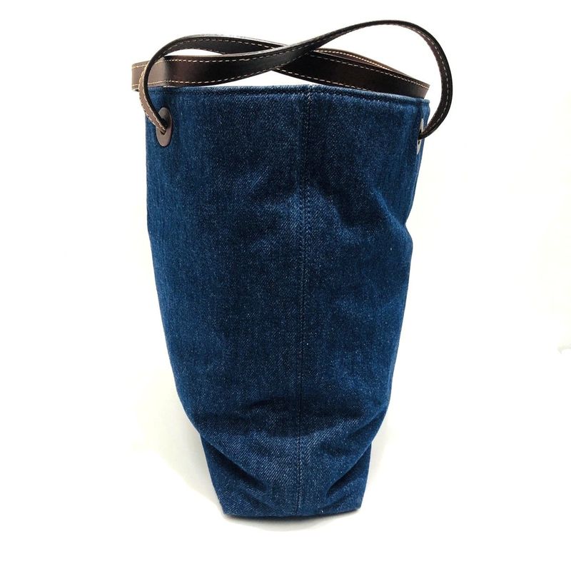 Chanel Tote Bag Denim Blue Coco Mark 5th Shoulder Bag Leather Brown Preowned