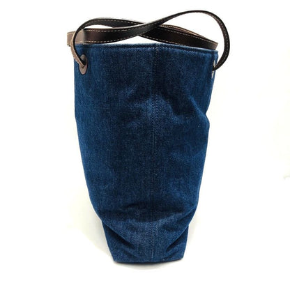 Chanel Tote Bag Denim Blue Coco Mark 5th Shoulder Bag Leather Brown Preowned