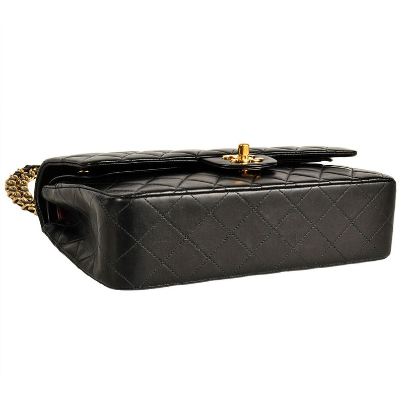 Chanel Matelasse W Flap Chain Shoulder Bag Lambskin Black Gold Hardware 6