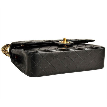 Chanel Matelasse W Flap Chain Shoulder Bag Lambskin Black Gold Hardware 6