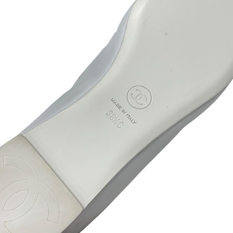 Chanel Flat Shoes Leather Fabric White Black White Mary Jane Here Mark Ballet