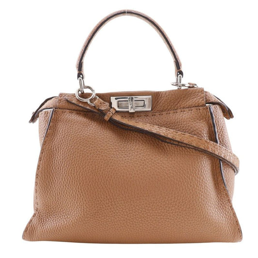 Fendi Peekaboo Regular Selleria 2WAY Shoulder 8bn226 Leather Brown Women's
