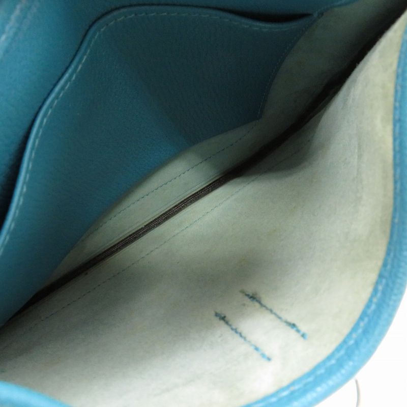 Hermes Trim 24 Chevre Turquoise Silver Hardware □H Engraved Shoulder Bag Blue