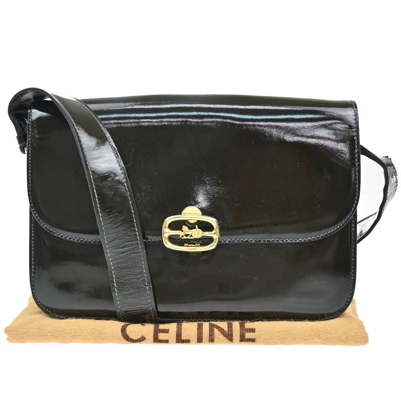 Celine Carriage Motif Shoulder Bag Enamel Navy 31ka940