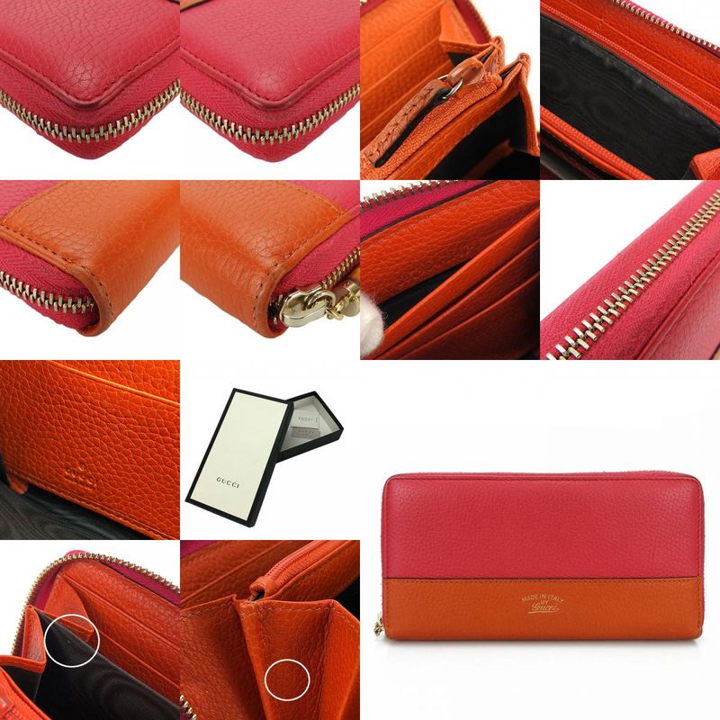 Gucci Long Wallet 307984 Bamboo Leather Orange Pink Round Zipper Zippy Bicolor