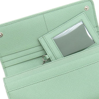 Prada Long Wallet Ribbon Flap Wallet Saffiano Leather Aqua Marina Silver