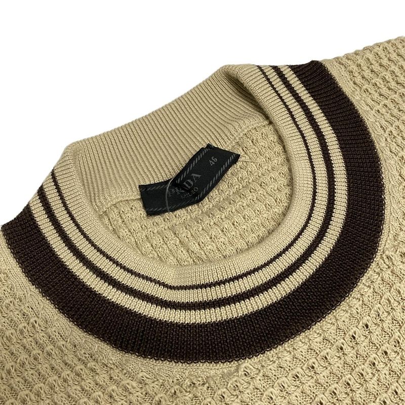 Prada Short Sleeved Sweater Size 46 L Women - Umb758 Beige And Brown Cotton Silk