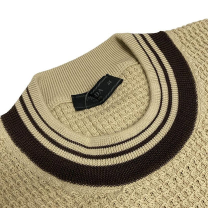 Prada Short Sleeved Sweater Size 46 L Women - Umb758 Beige And Brown Cotton Silk