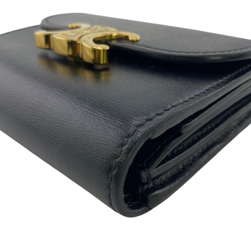 Celine Small Flap Wallet Trifold Wallet Branded Coin Purse Bill Black Women