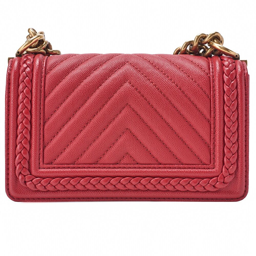 Chanel Boy Chanel V-stitched Chain Shoulder Caviar Skin Red (gold Hardware)