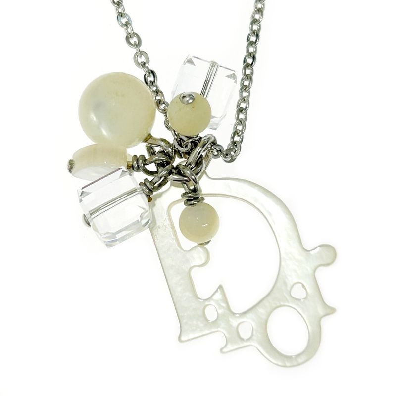 Christian Dior Metal Dior Logo Shell Heart Necklace Women Silver 343594 Necklace