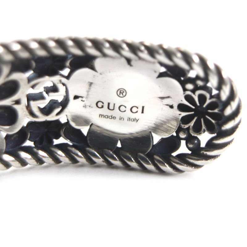 Gucci Crystal Floral Interlocking G Bangle Bracelet Ag925 Silver Green 16 With